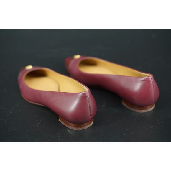 Tory Burch Burgundy Leather Fairford Pointy Toe Ballet Flats SZ 6 Logo $250 New - Picture 4 of 12